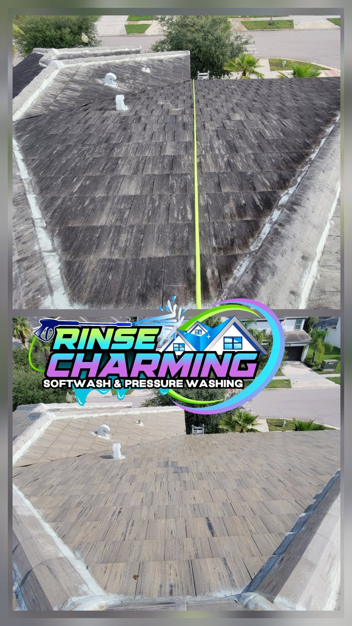 Roof cleaning transformation by Rinse Charming