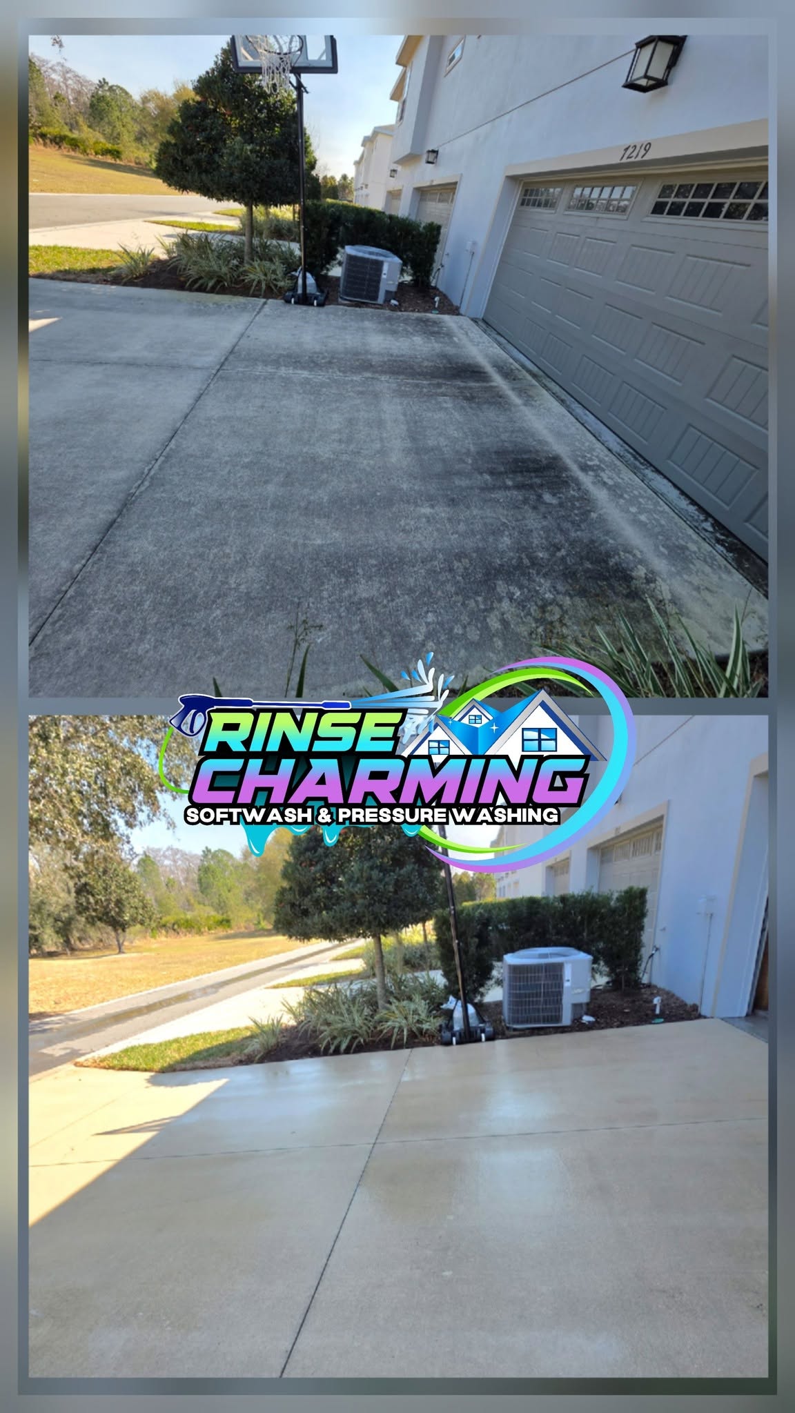 Clean driveway after professional pressure washing