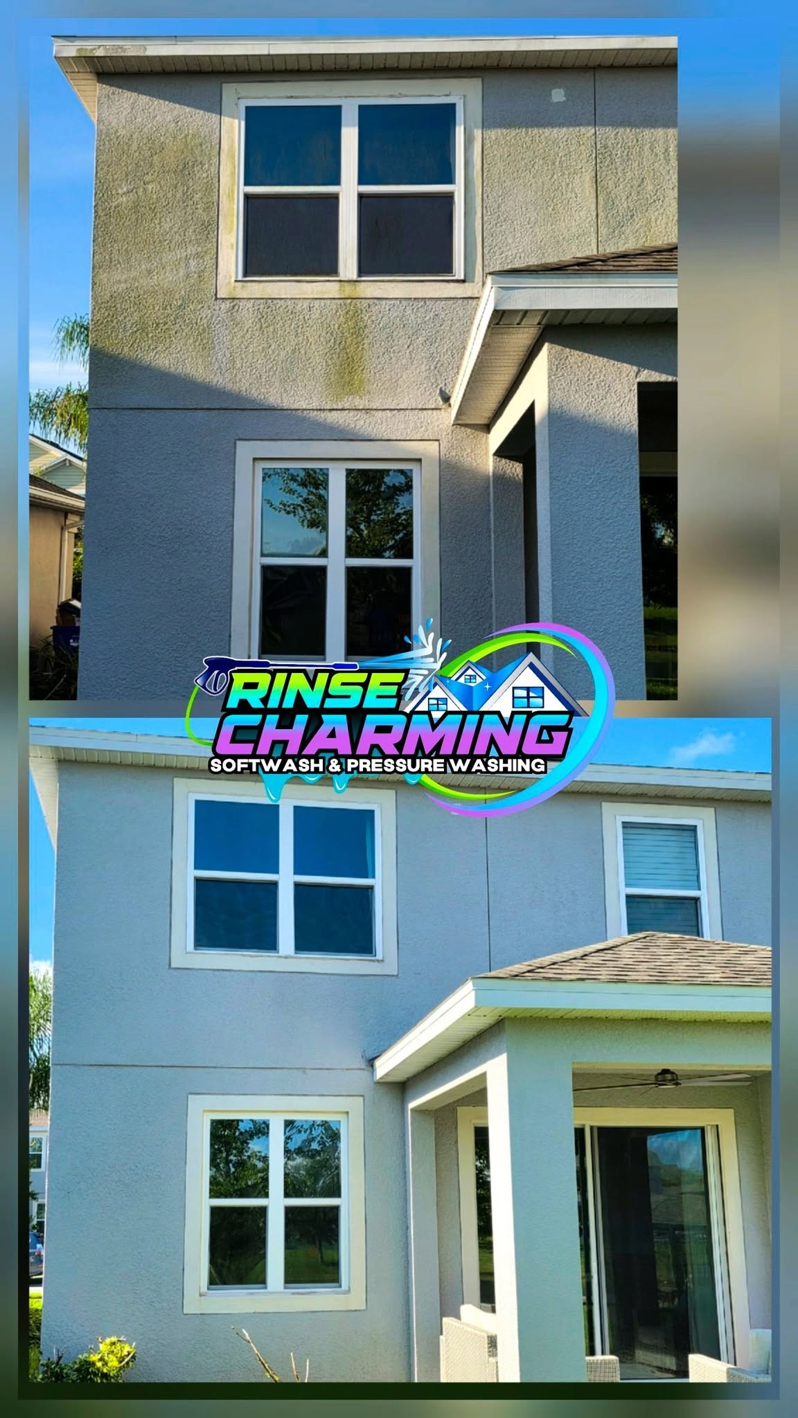 House exterior cleaning by Rinse Charming